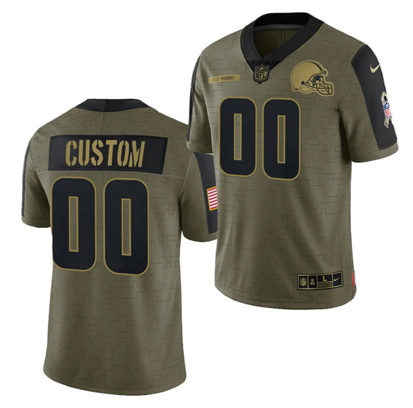 Men's Cleveland Browns ACTIVE PLAYER Custom 2021 Olive Salute To Service Limited Stitched Jersey